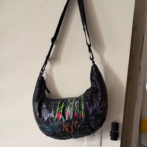 Black Shoulder Bag with Colorful NYC Graphic